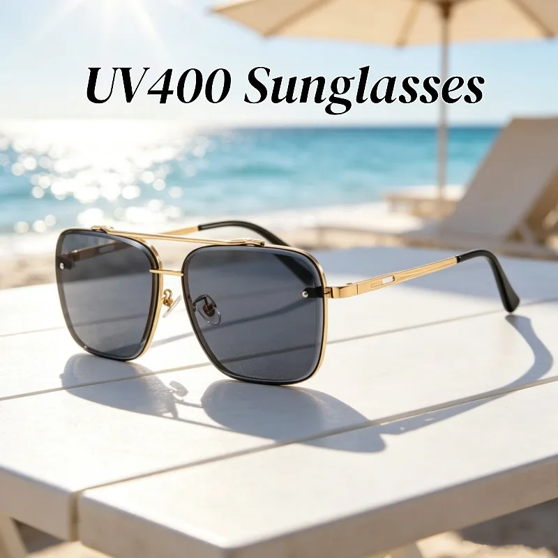 Unisex New Fashion Metal Rimless Double-Bridge UV400 Sunglasses Retro Ultralight Comfortable Outdoor Driving Anti-UV Sun Glasses