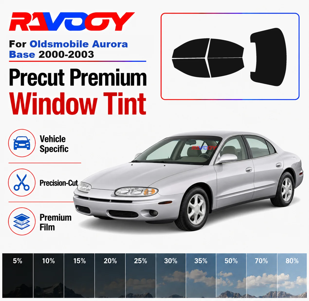 Kit de tinte para ventanas precortado de primera calidad, ventanas delanteras, ventanas traseras, parabrisas trasero para Oldsmobile Aurora Base 2000-2003, película de cerámica Nano