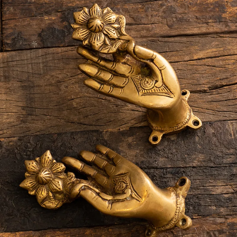 Southeast Asian-Style Door Pulls Brass Handles Buddha Cabinet Decor Hand-Carved Unique Design