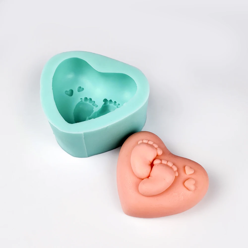 PRZY Mould Silicone Heart Baby Feet Molds Love Heart Mold Soap Molds Handmade Fondant Soap Clay Resin Candle Mould