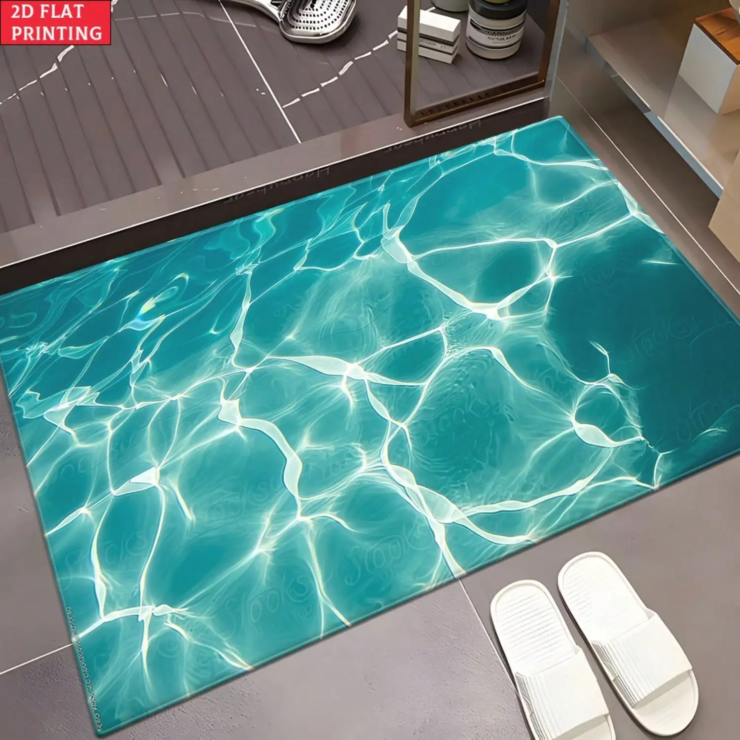 2D Flat, Velvet 2D Flat Water Texture Art Door Mat, Outdoor Mat, Outdoor Rug, Bathroom Floor Mat, Microfiber Absorbent Machine Washable Rug For Bedroom, Living