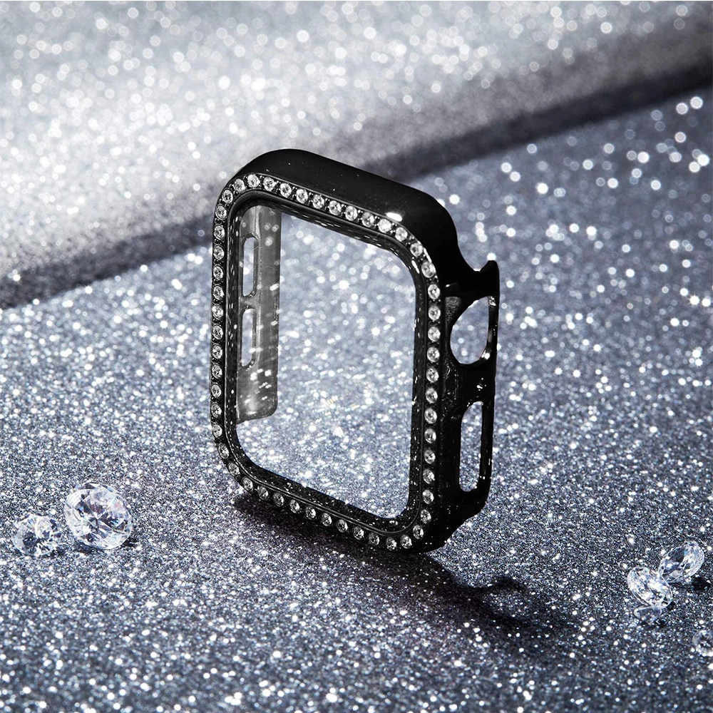 Diamond Cover for Apple Watch 44mm 40mm 42mm 38mm 45mm 41mm,Glitter Bumper Protective Case+Glass for iWatch Series 8 7 6 5 4 3SE