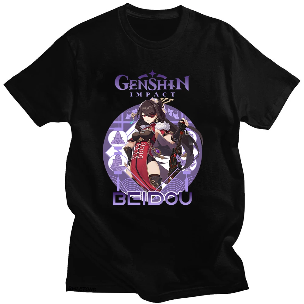 Genshin Impact Beidou Tshirt 100% Cotton shirts for Girls/boys Women Summer Short Sleeve T-shirt Japanese Style Game Printing