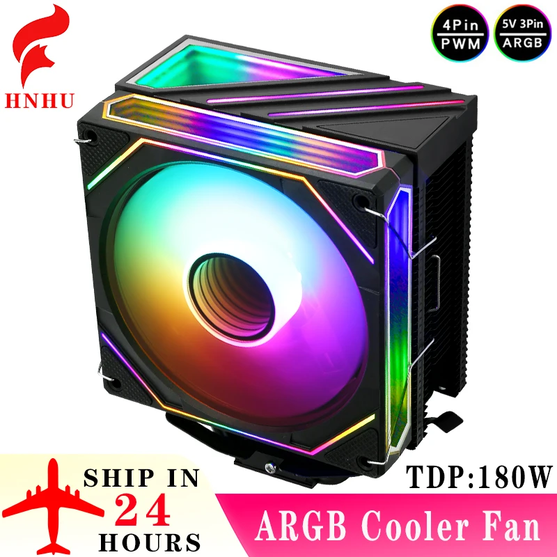 

HNHU Черный вентилятор ARGB 120 мм Best X79 X99 Кулер для процессора для игр 4/6 Тепловая трубка с воздушным охлаждением, совместимый с LGA115x 1200 1700 2011 2066 AMD
