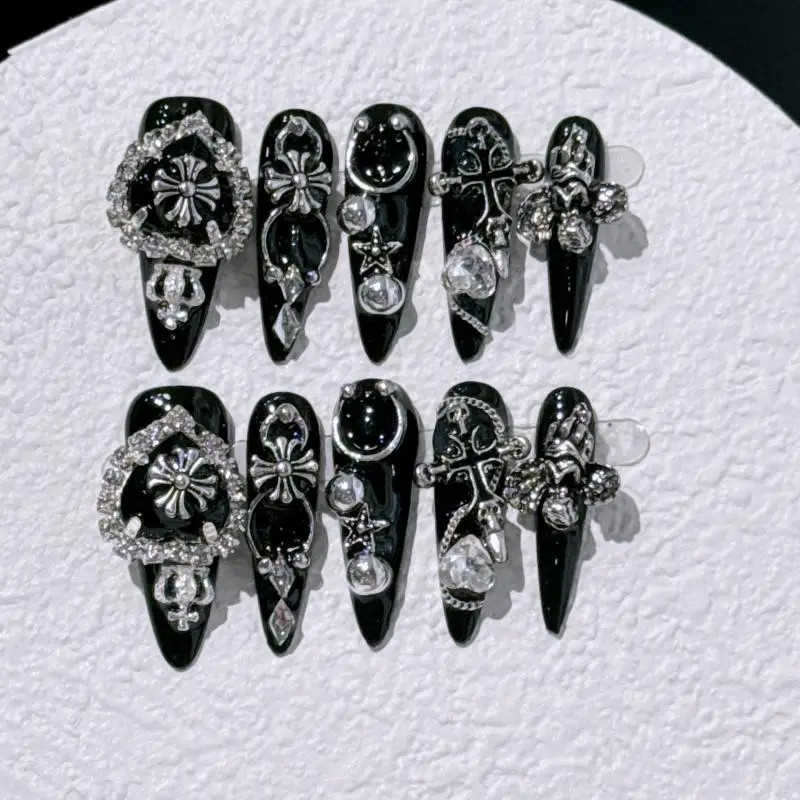 40 Style New Fake Nails Y2K Handmade Tips Shine Flakes Hologram Mirror Manicure Gothic Press On Nails Gift for Girls