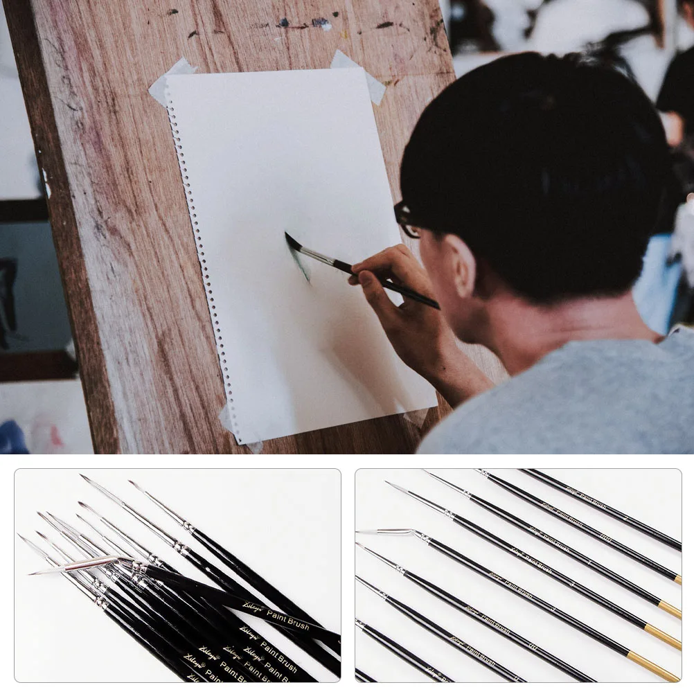 

9pcs Artist Professional Nylon Detailing Paint Brush Set For Watercolor Oil Acrylic Miniature Fine Liner Tools Wood Handle