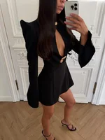 Ahagaga Elegant Women's Mini Dresses Solid Sexy Bodycon Slim Fit Hollow Out Regular Long Flare Sleeve A Line Trend Casual Female - Image 3
