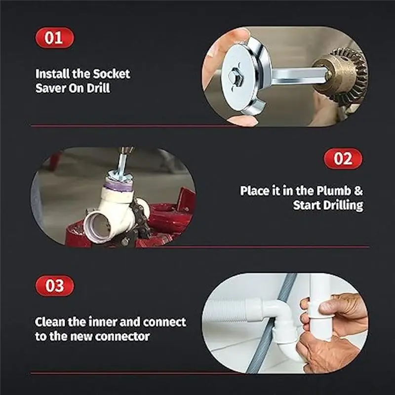 A74E-7Pcs PVC Fitting Socket Saver Set 1/2In, 3/4In, 1In, 1-1/2In, 2In, 3Inch, 4Inch, PVC Pipe Reamer Set For Removing Hub