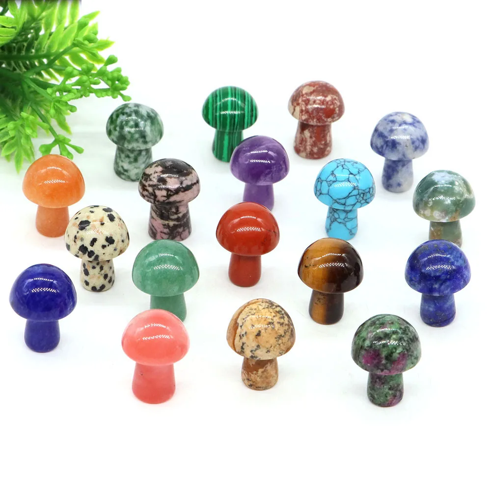 

20mm Mushroom Statue Natural Stone Reiki Healing Crystal Amethyst Tiger Eye Gemstones DIY Accessories Garden Aquarium Home Decor