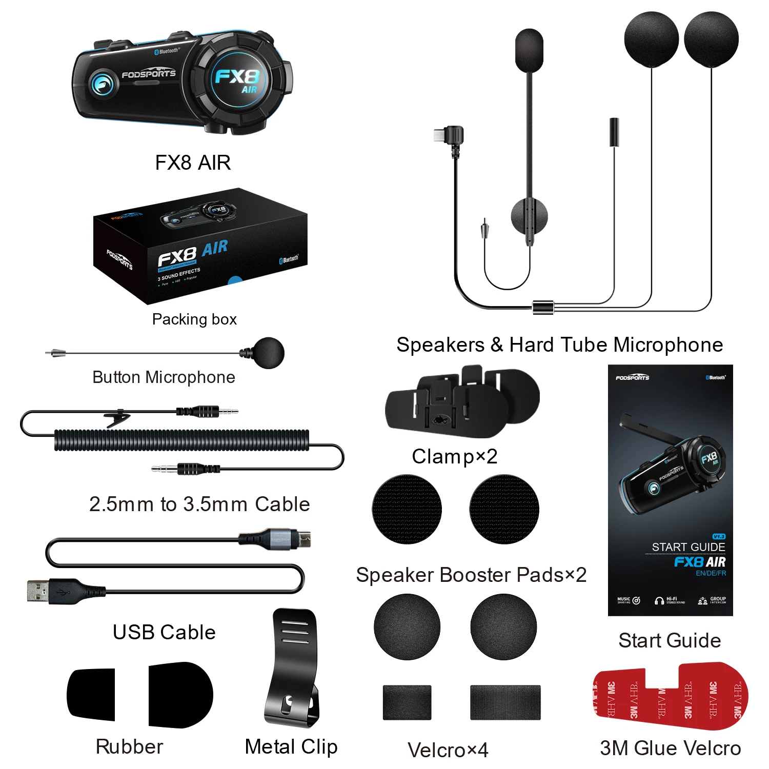 Fodsports FX8 AIR Motorcycle Intercom Wireless Bluetooth Helmet Headset, 4 Riders 1000M