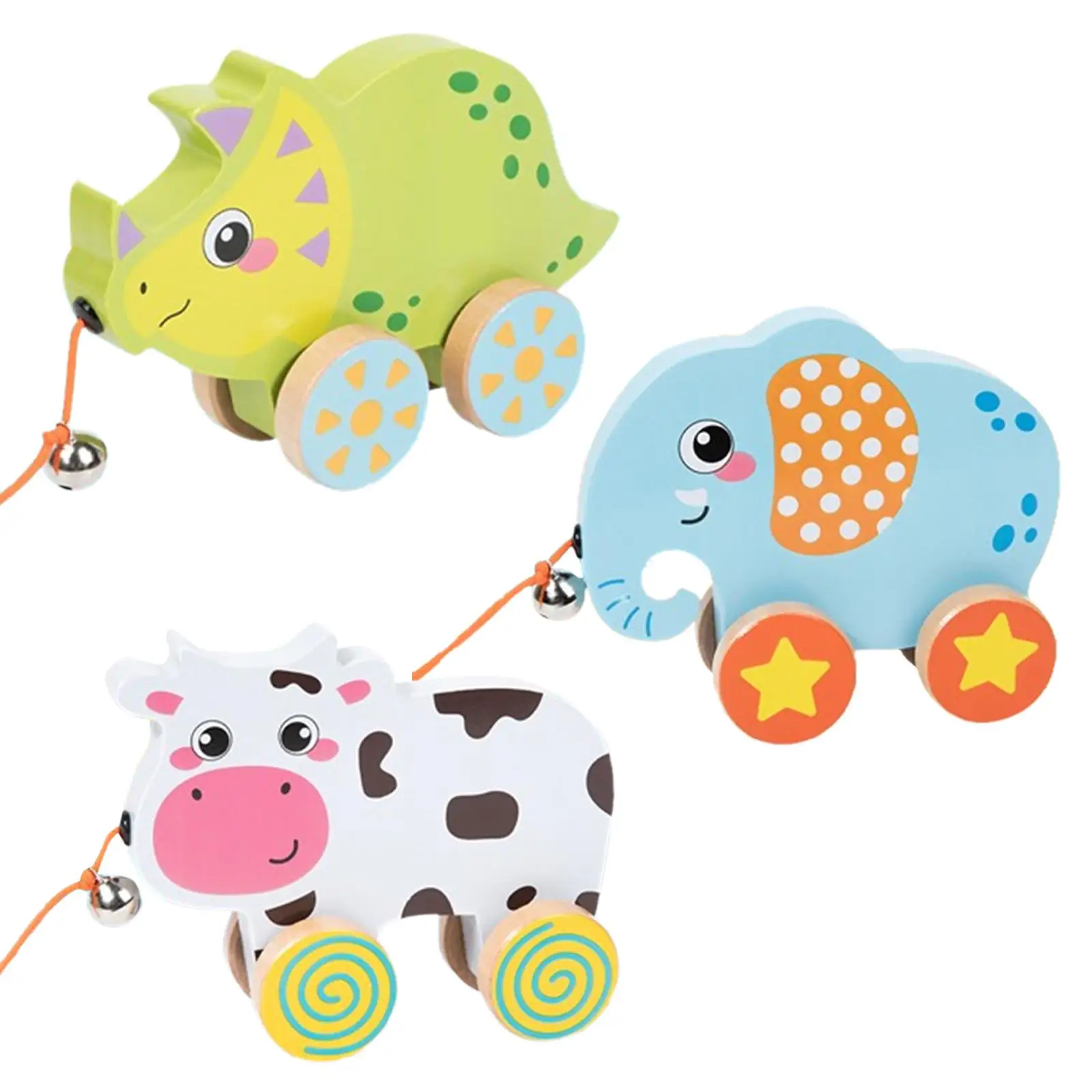 Animal Pull Toy for , Wooden Wheel Design, Ideal for Early Development