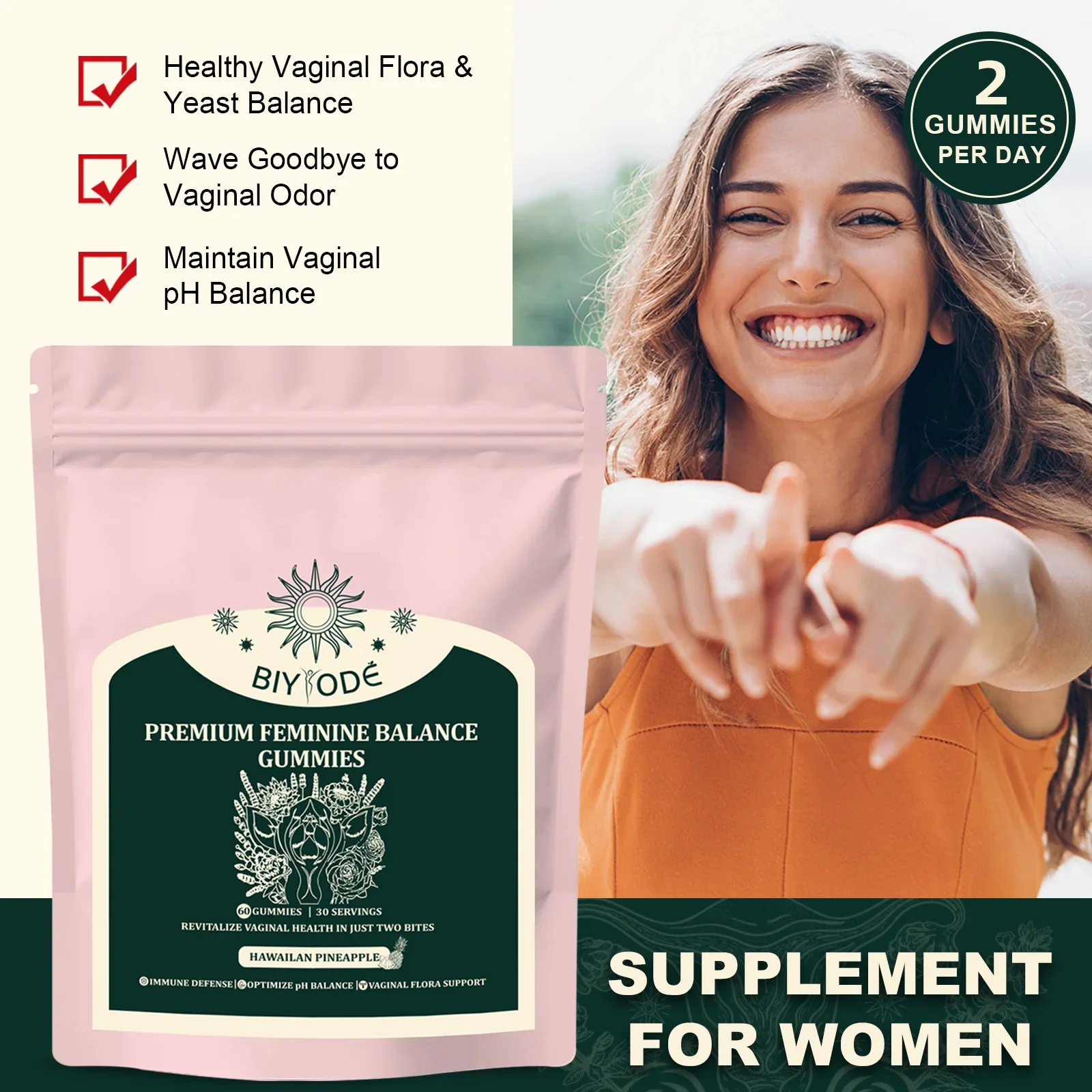 Feminine Balance Gummies for Women PH Balance Health, Immune Support, Hawaiian Pineapple Extract