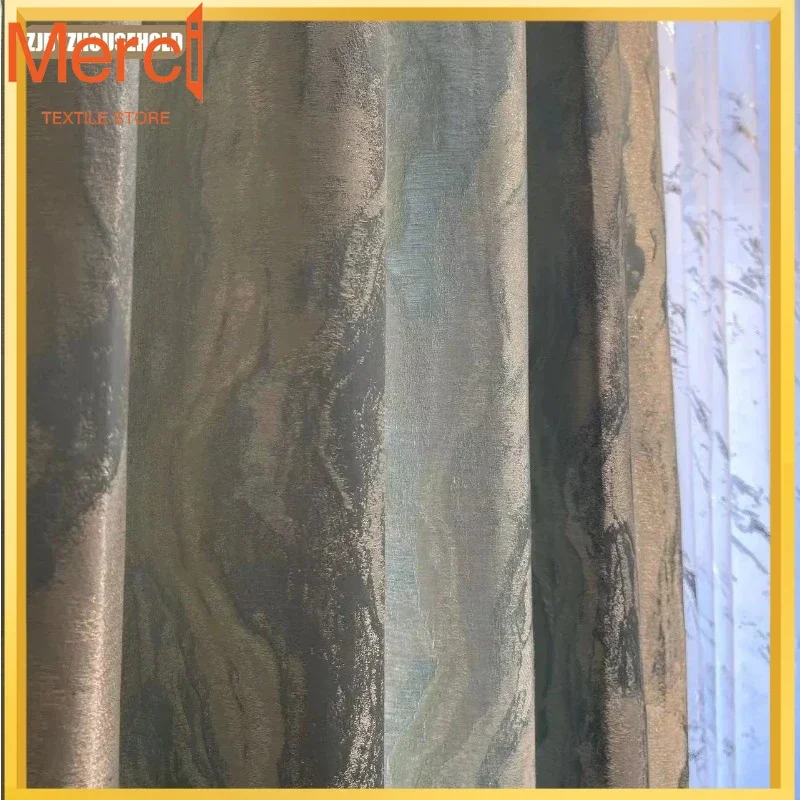 Simple Luxury Curtains For Living Room Blackout Bedroom Dining Room Blue Marble Elegant Window European Tulle Customize