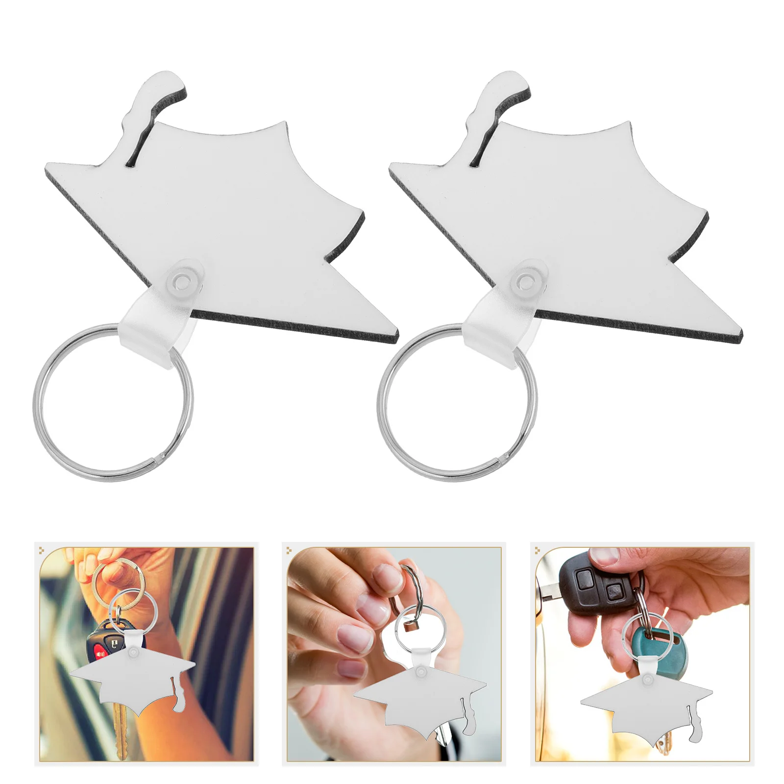 

8pcs Graduation Cap Keychain Charms Durable Heat Transfer Sublimation Blanks Fade Resistant Long Lasting Diy Decoration Caps