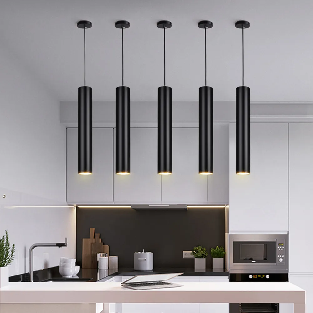 

Nordic Long Tube Pendant Lights Hanging Kitchen Light White Black Length Adjustable Home Dining Room Decor Lighting Hanging Ligh