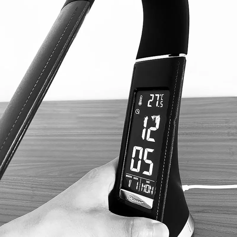 LED Eye Protection Table Lamp, Touch Control USB Reading Lamp with Thermometer, Clock, 3 Brightness Levels 360 Degree Rotation,