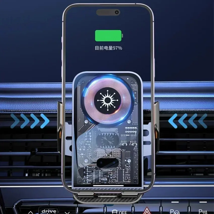Supporto per telefono con montaggio automatico per caricabatterie wireless per auto da 30 W per iPhone 17 16 15 14 Samsung Xiaomi Supporto di ricarica rapida a induzione a infrarossi