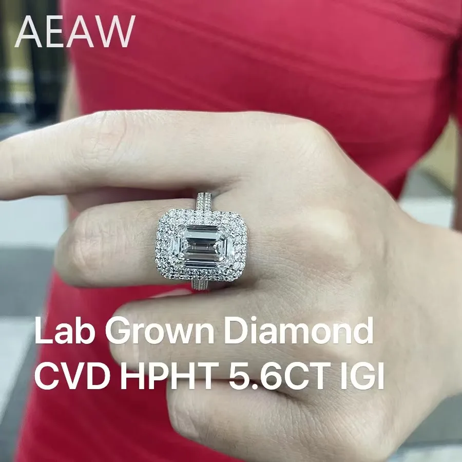 IGI 14k White Gold 5ct F Color VVS Emerald Cut CVD Lab Grown Diamond Jewelry Diamond Engagement Ring IGI