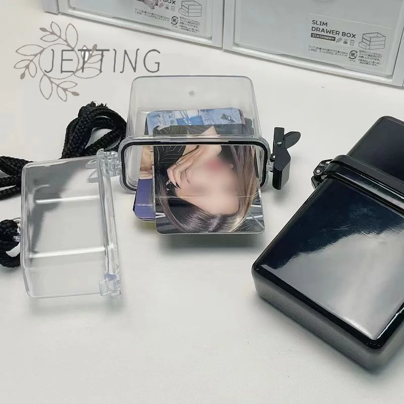 Hot Transparent Storage Box Photocard Holder With Rope Waterproof Card Case Outdoor Square Dustproof Box Photo Storage Box