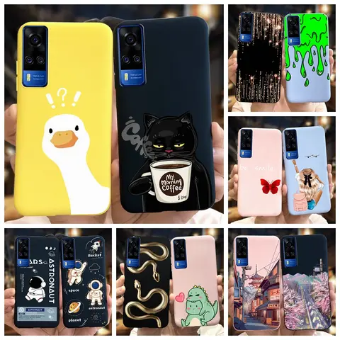 Für Vivo Y31 2021 Fall Nette Ente Katze Cartoon Coque Matte Weiche Silikon Zurück Abdeckung Für Vivo Y51 Y51A Y53s Y31 V2036 V2030 Fundas