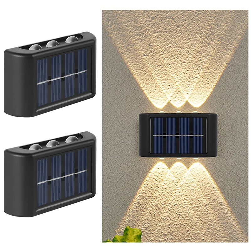 6LED zonne-verlichting, buiten sfeer wandlamp, op en neer lichtregeling voor tuin tuin straat balkon terras camping decor