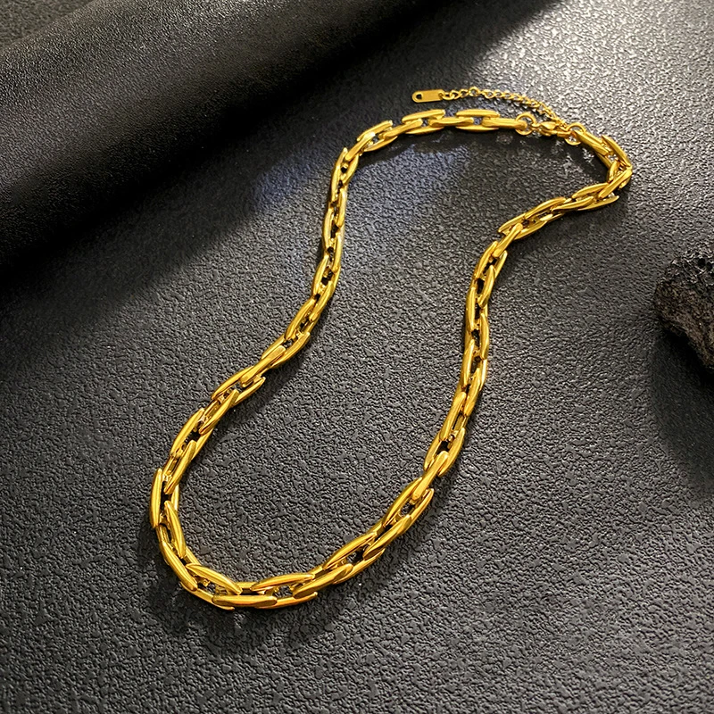 EILIECK Edelstahl Halsketten- und Armband-Set für Damen, Goldfarben, wasserdicht, mit markanter Metalltextur, dicker Kette, modisches Schmuckstück. – Detail 13