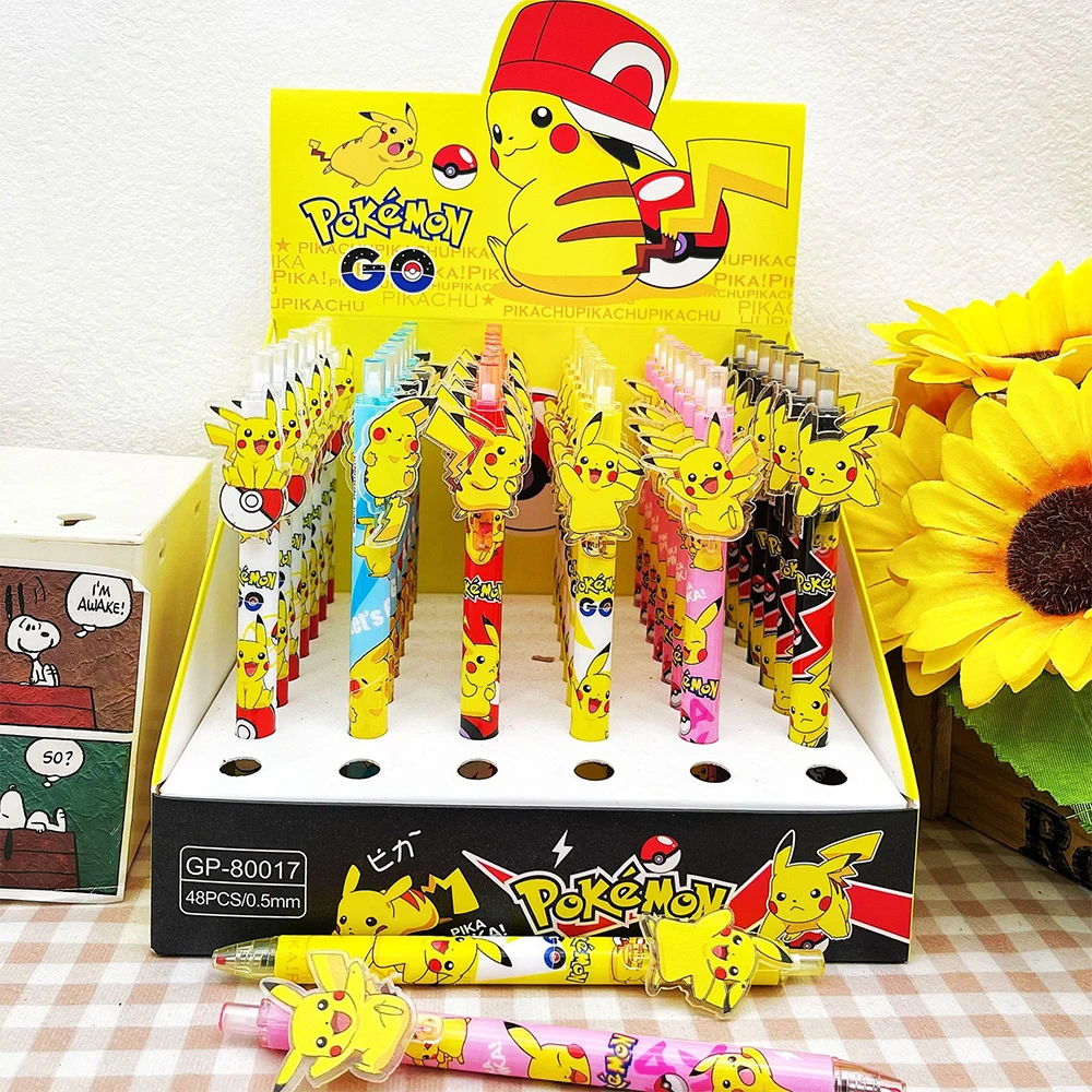 

6Pcs Anime Pokemon Pikachu Push-Button Gel Pens Cartoon 0.5Mm Black Ballpoint Pens School Office Stationery Supplies Girls Gifts