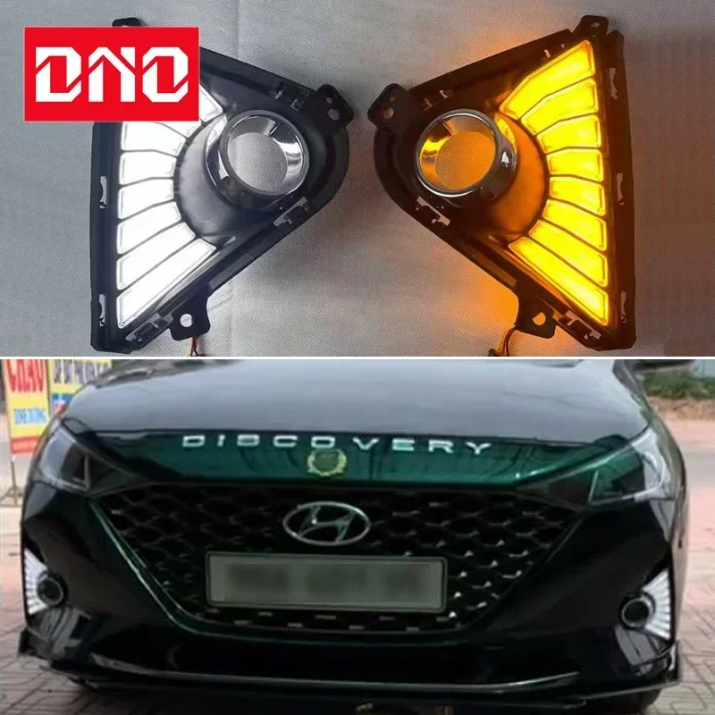 

Car LED Daylights For Hyundai Accent Solaris 2021 2022 Yellow Turn Signal Daytime Running Headlamps Auto Driving Lamp Foglamps