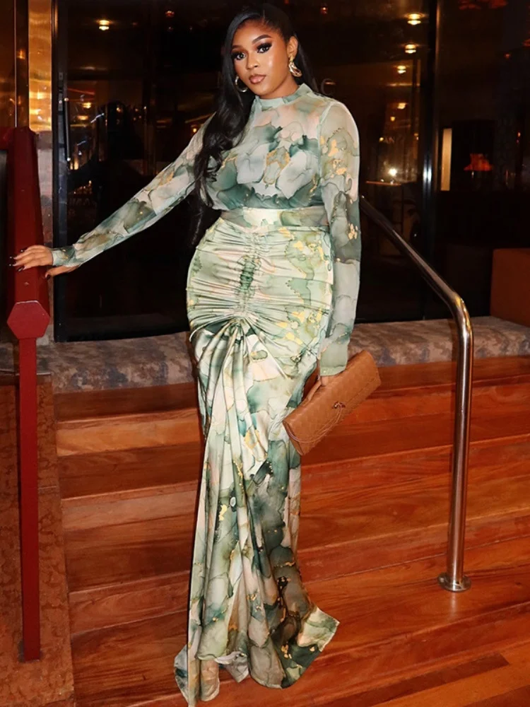 

Три сестры, новые поступления, весенне-осенняя модная повседневная женская одежда с принтом, облегающие женские комплекты из двух предметов с высоким воротом