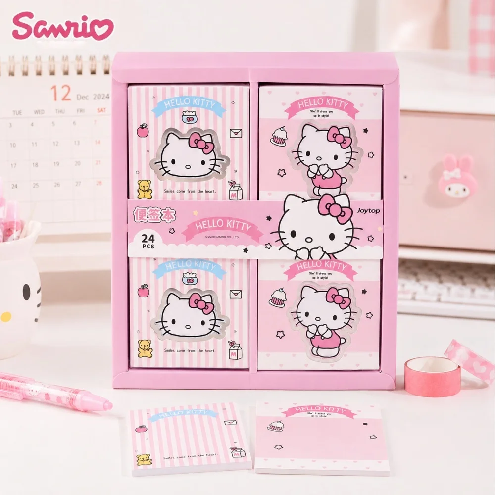 Genuine Sanrio Hello Kitty Portable Sticky Notes Memo Pad Desk Notepad for Office Study Diary Planner Message Writing Supplies
