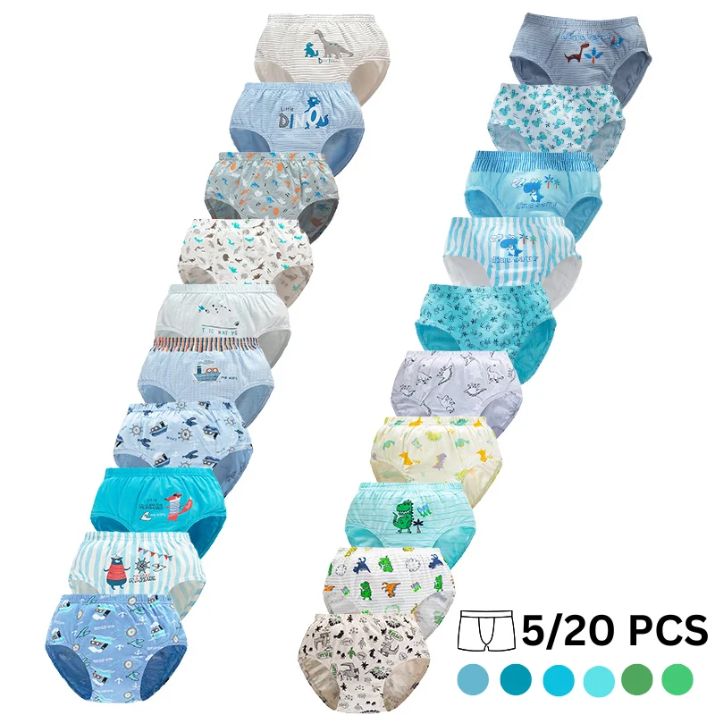 5/20 Pcs Children Triangle Underwear High Quality Cotton Fabric Boys Briefs Print Dinosaur Cartoon Elastic Soft Kids Underpants