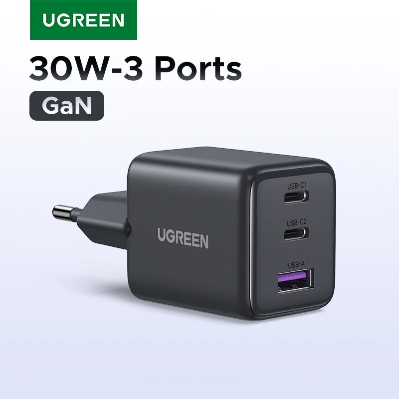 UGREEN 30W GaN Charger 3 Ports PD 3.0 USB C Charger For iPhone 16 15 14 Pro Samsung S25 Xiaomi Tablet iPad Air Pro Phone Charger