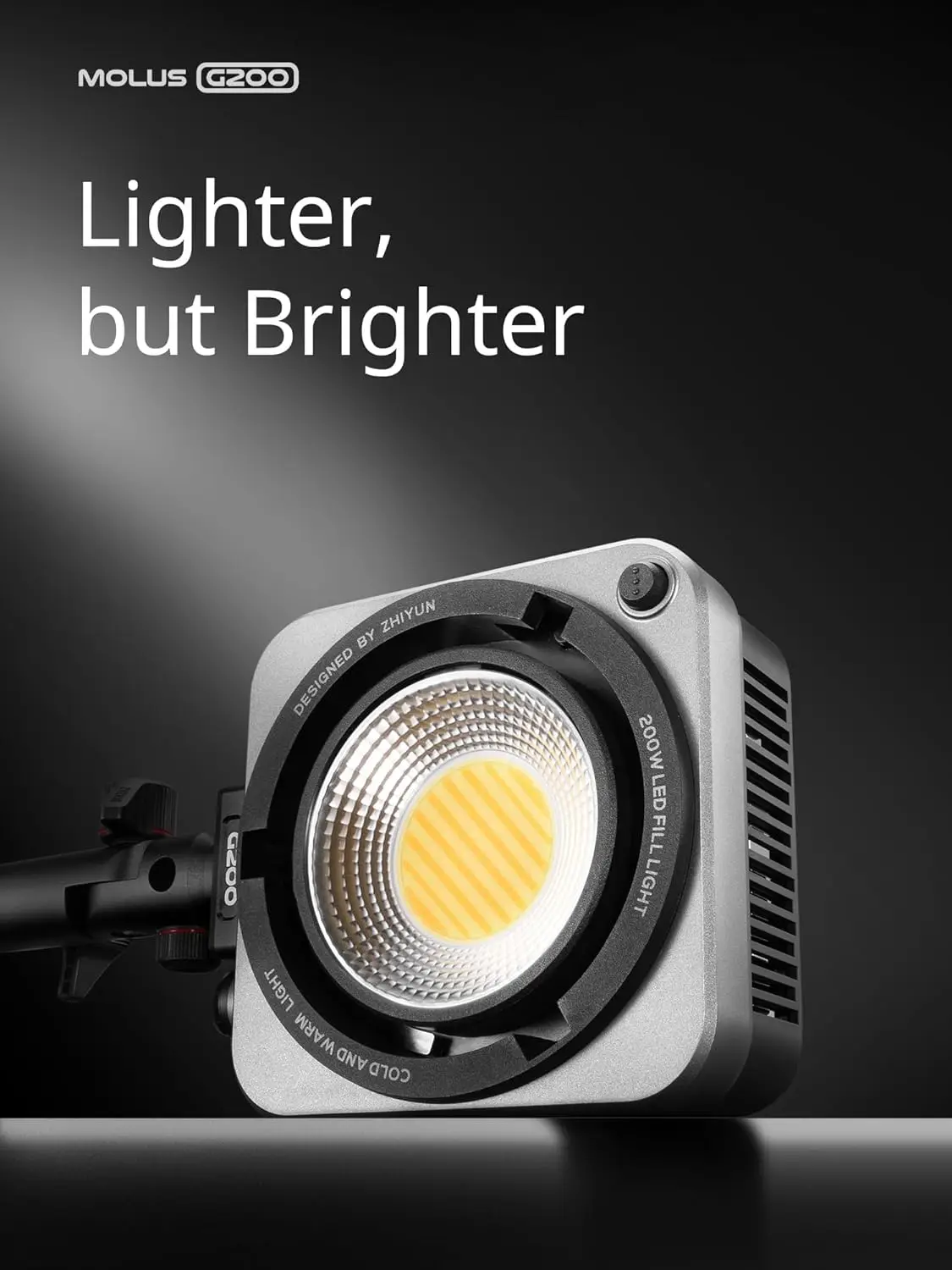 ZHIYUN Molus G200 200W COB Video Light Portable LED Photography Lighting with APP Control Ultra Quiet for Video Recording