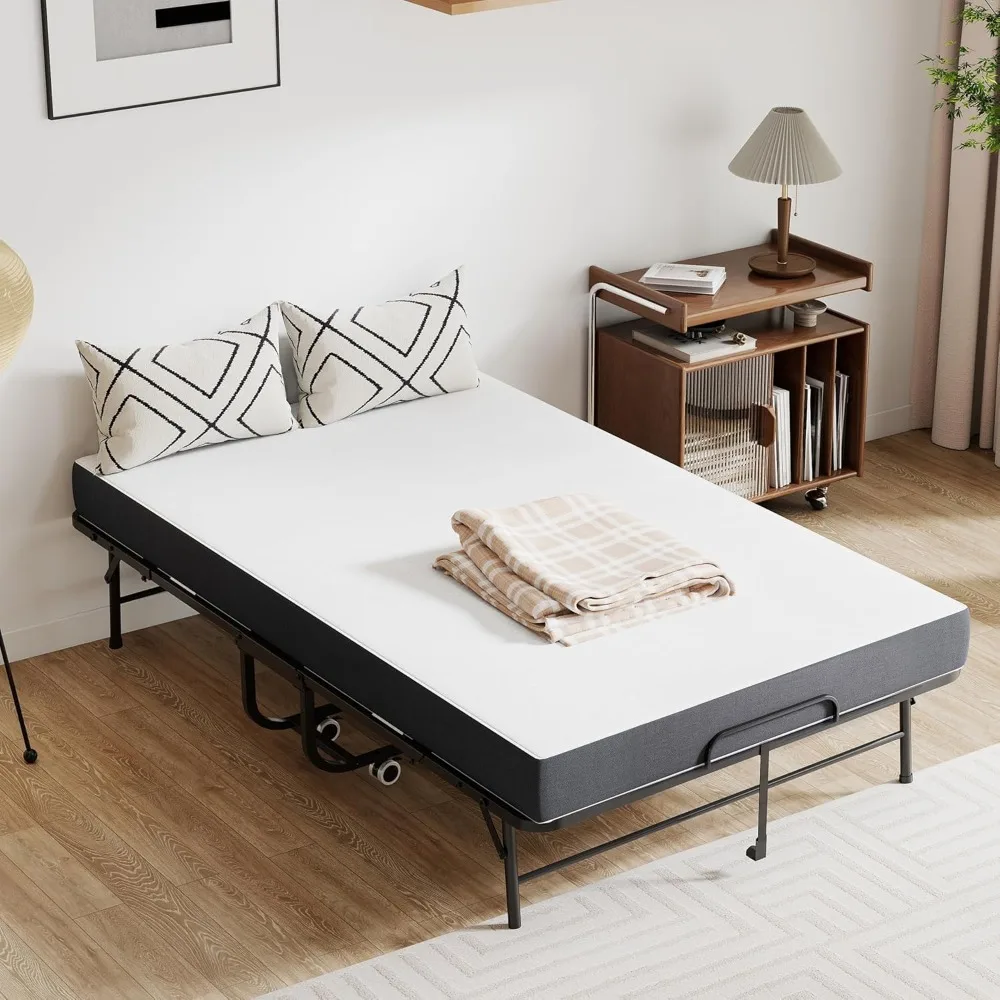 

Bed with Mattress, Roll Away Beds for Adult, 74x 46 Portable Rollaway Bed with Memory Mattress and Metal Frame