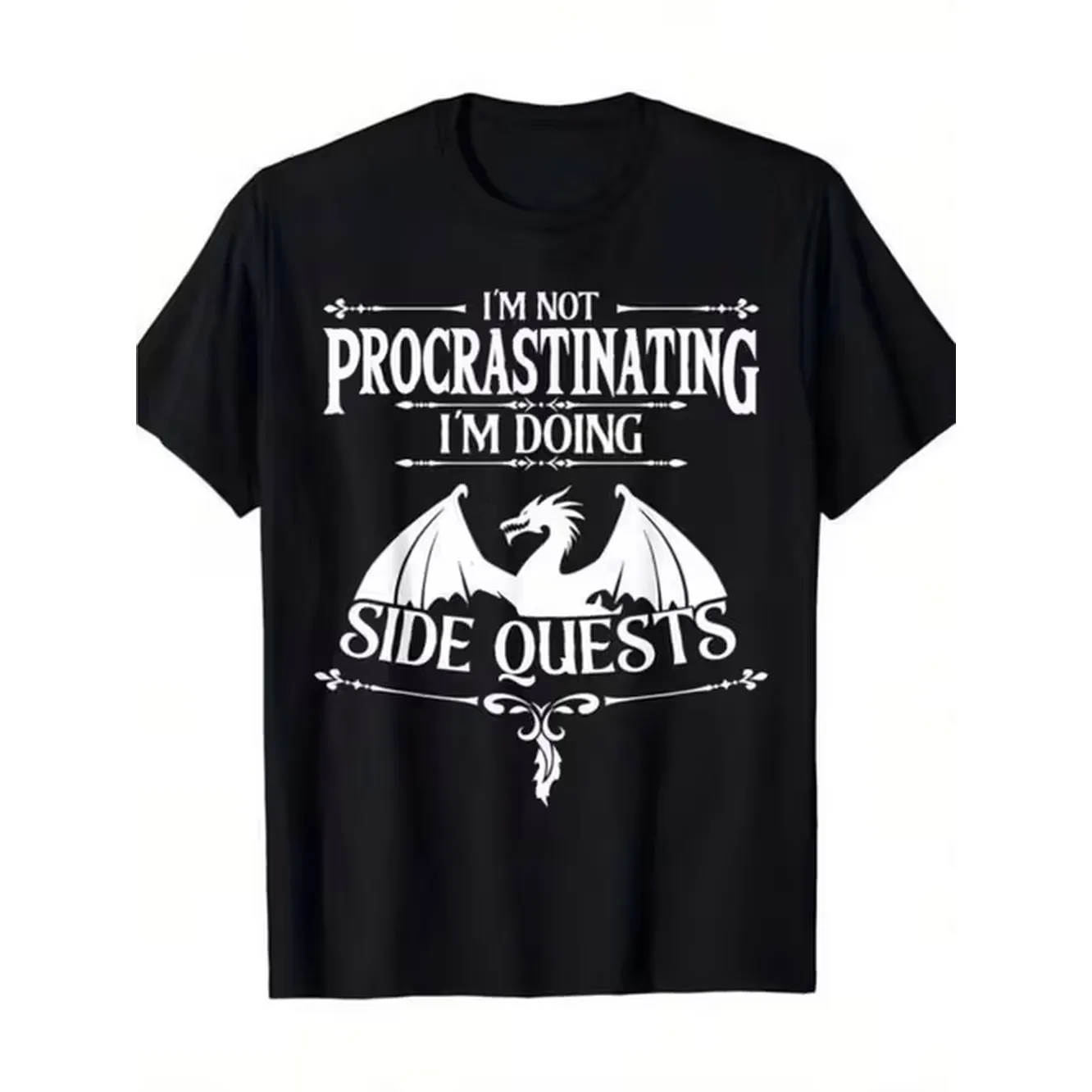 item picture mens funny gaming t shirt im not procrastinating im doing side with dragon silhouette d d inspired slogan casual round neck tee for tabletop rpg fans fantasy lovers role playing enthusiasts