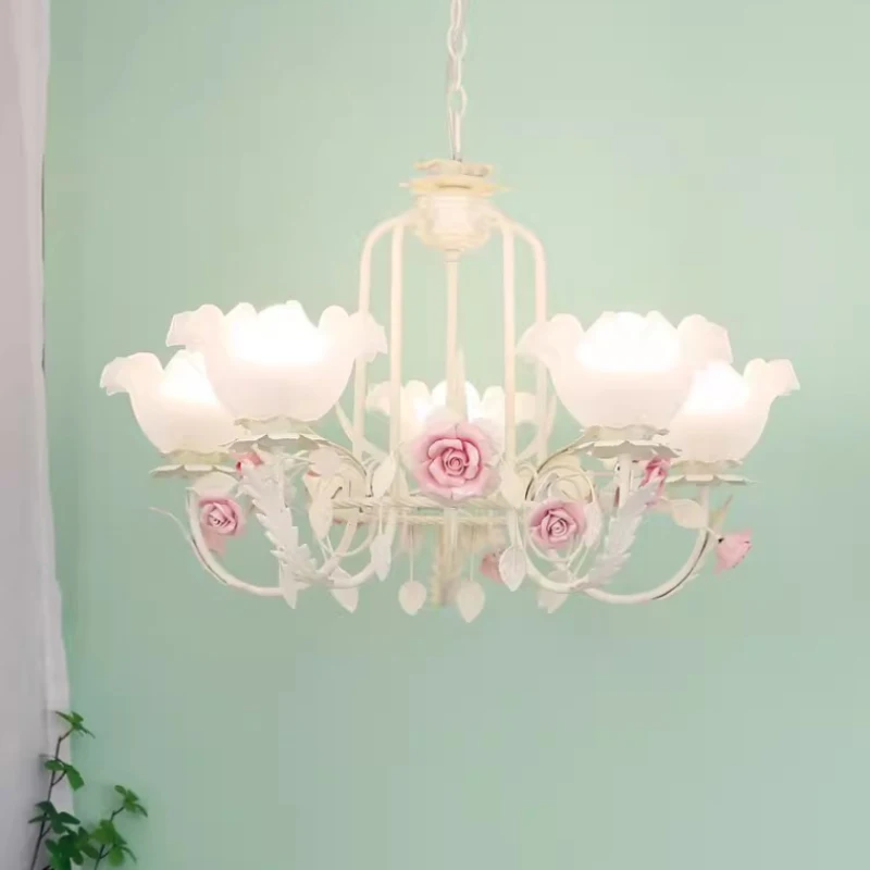 Romantic Princess Room Girl Bedroom Bouquet Chandelier Cream Color Petal Lamp Modern Warm Living Room Children's Room Chandelier