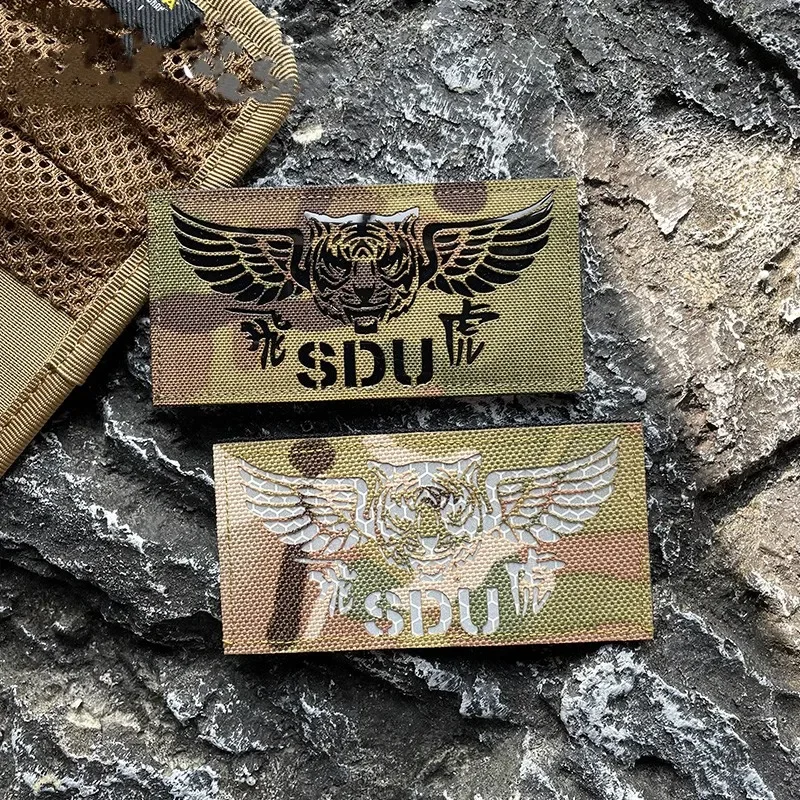 IR SDU FlyingTiger Carved Reflective Badges Hook & Loop Patches Tactical  Backpack Patch Military Stickers for Clothes image 2