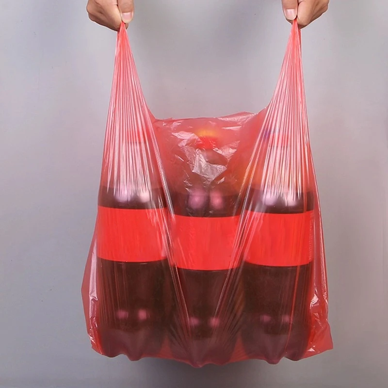 Bolsas de plástico rojas de 40/50 piezas, gruesas con asa, para almacenamiento de cocina, limpieza, basura, supermercado, comida, compras
