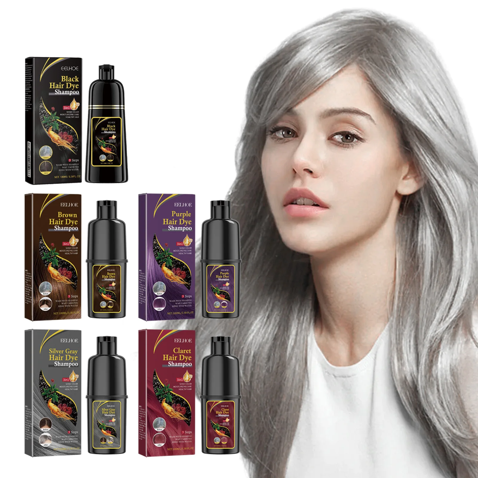 

Black Hair Dye Shampoo (Silver Gray) Gentle and Non-Irritating, Moisturizes Scalp, Easy Color Change Hair Shampoo