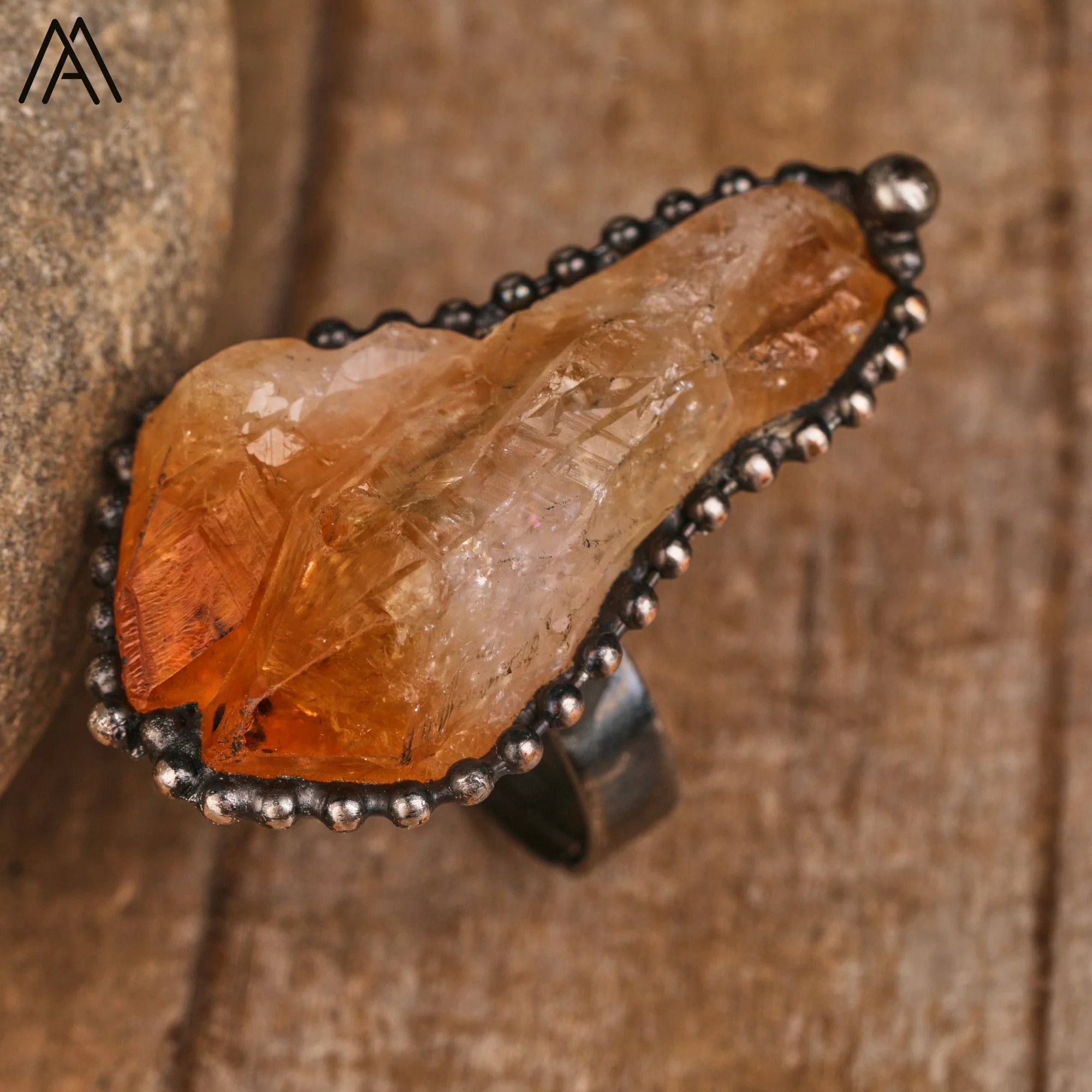 Raw Citrine Quartz Adjustable Rings Antique Bronze Plated Gemstone Vintage Ring Women Witch Energy Jewelry Wholesales