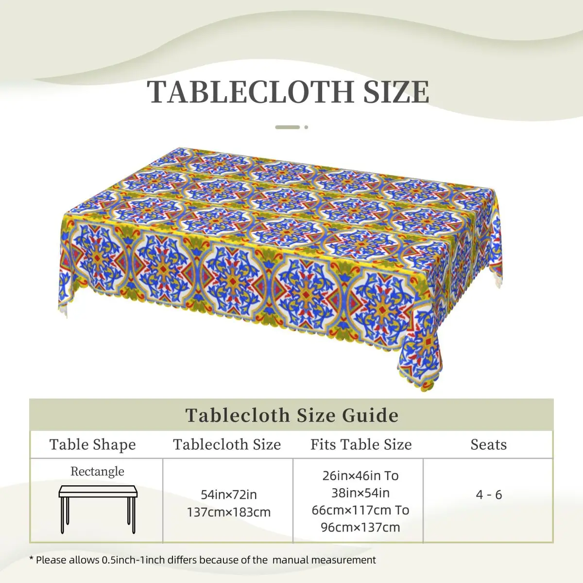 Portuguese Azulejo Tiles Custom Rectangular Tablecloth Waterproof Table Cover for Dining Events Table Cloth