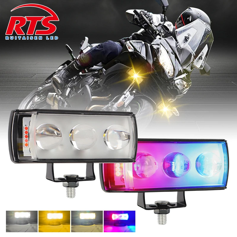 Mini Driving LED Fog Work Light 4 Color White Amber Red Blue Auxiliary Spotlight for ATV SUV UTV 12-80V Hi/Low Beam Headlamp