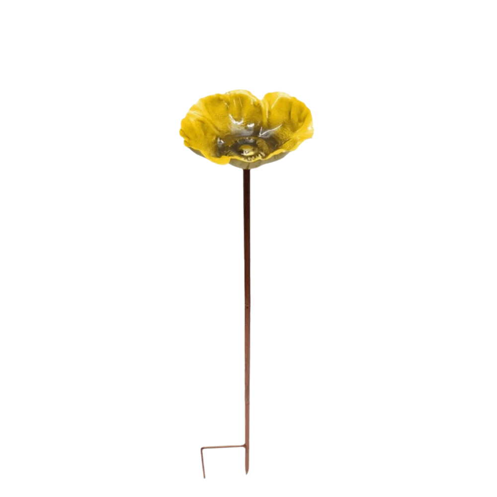 

Metal Bird Bath Stand Ground Insert Colorful Garden Insect Birdbath Iron Art Flower Shaped Bee Butterfly Watering Station Patio
