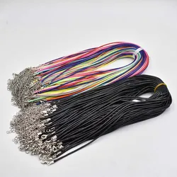 Wholesale 1.5mm 2mm 45cm 60cm Black mixed Wax Leather Cord Necklace Rope Chain Lobster Clasp DIY Jewelry Accessories 100pcs/lot