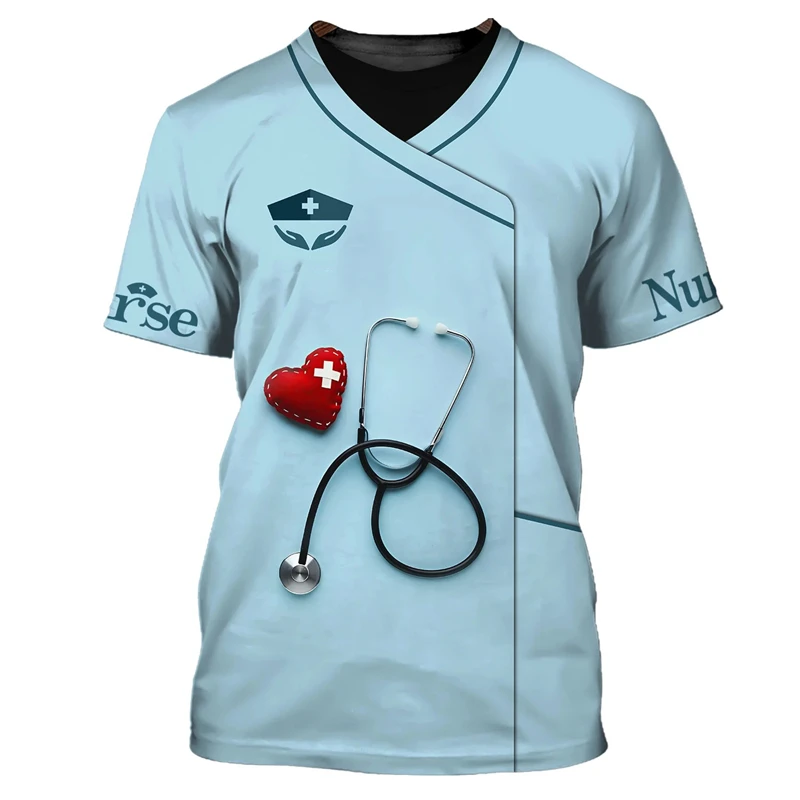 Cosplay Nurse Doctor T Shirt Men Women 3D Dental Tools Graphic O-Neck T-Shirt Clothing Funny Kid Casual Short Sleeve Top Uniform