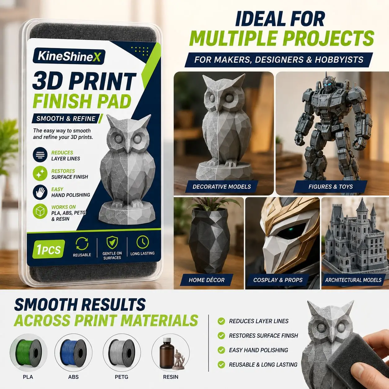 3D-Druck-Finish-Pad, wiederverwendbarer Polierschwamm für PLA-, ABS-, PETG-Harzmodelle, Werkzeug zur Oberflächenglättung für Schichtlinien und Propeller. – Detail 1