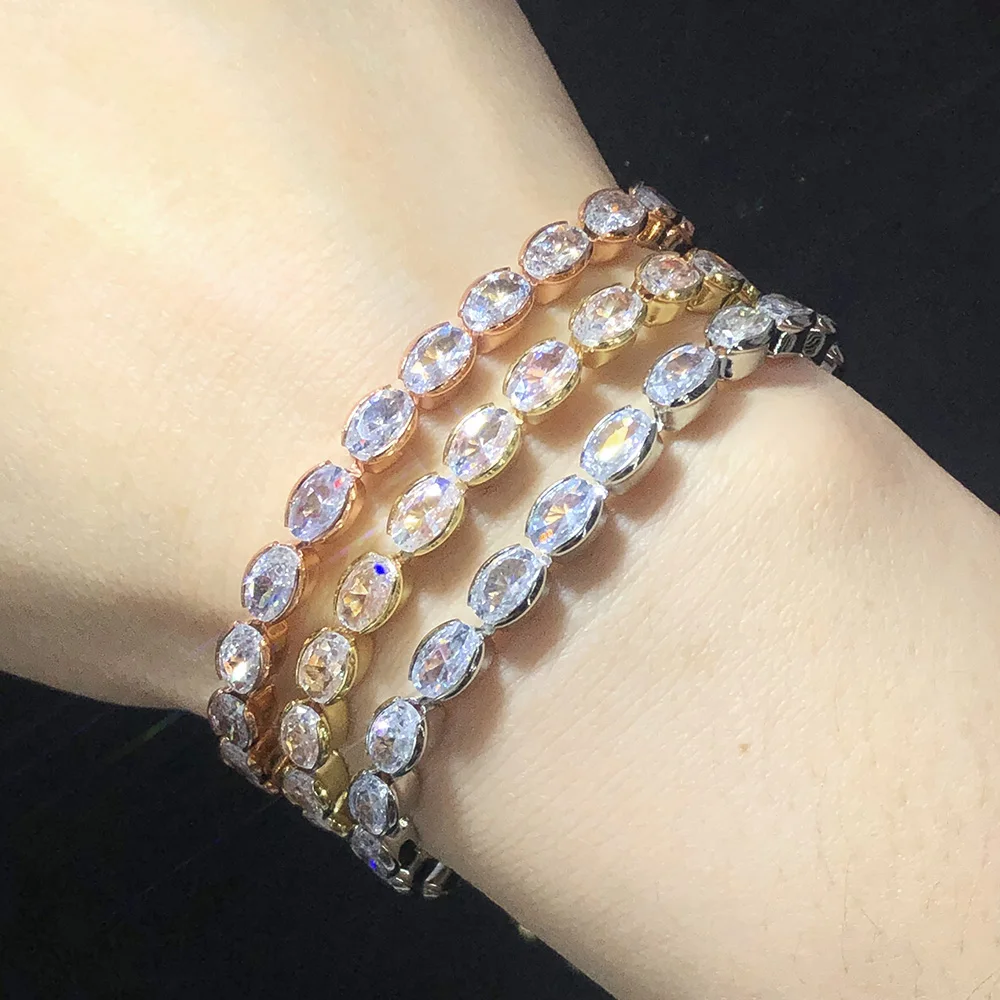 Oval Crystal Tennis Bracelets for Women Korean Fashion Gold Color Adjustable Zircon Chain on Hand Bangle Jewelry Friend Gift 207