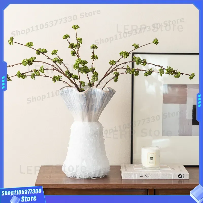 Wabi Sabi Ceramic Vase Blue White Gradient Lotus Mouth High End Art Flower Arrangement Ornament Sand Wind Texture Niche Decor