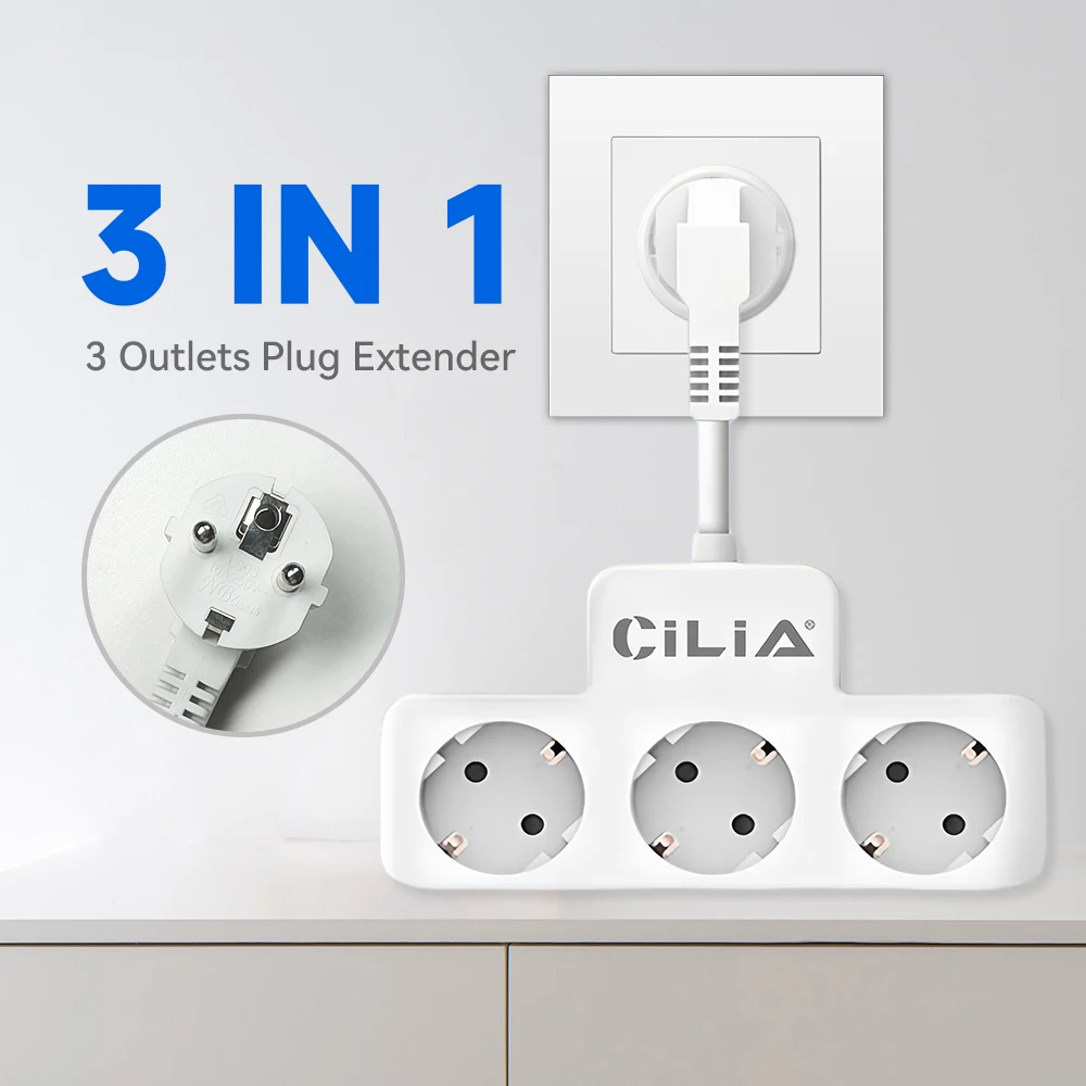 European Style Specialty Power Strip: 3 Outlet Household Socket with Individual Switches, Made of Flame Retardant Material
