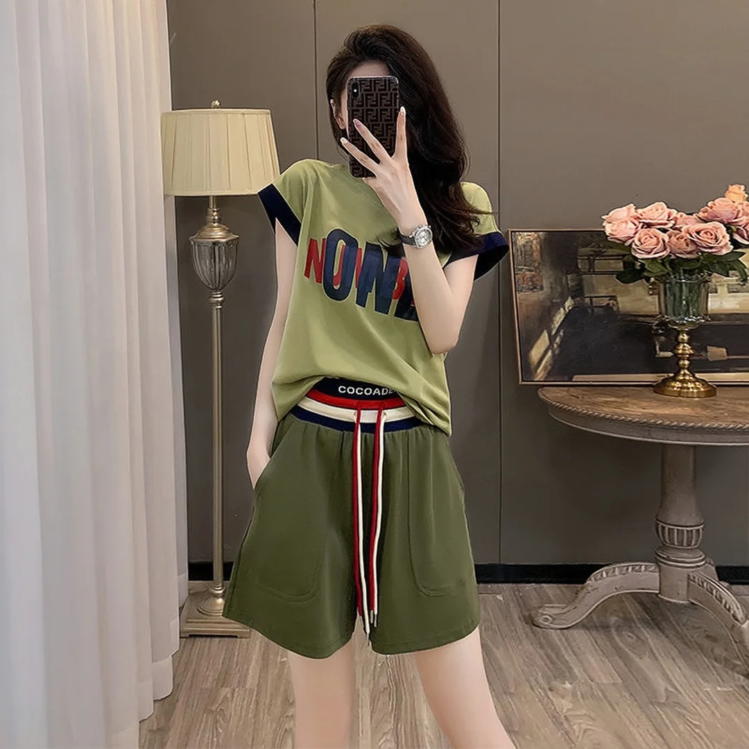 New Summer Loose Internet Celebrity Age-reducing Fashion Casual Sports Shorts Shorts Two-piece Suit